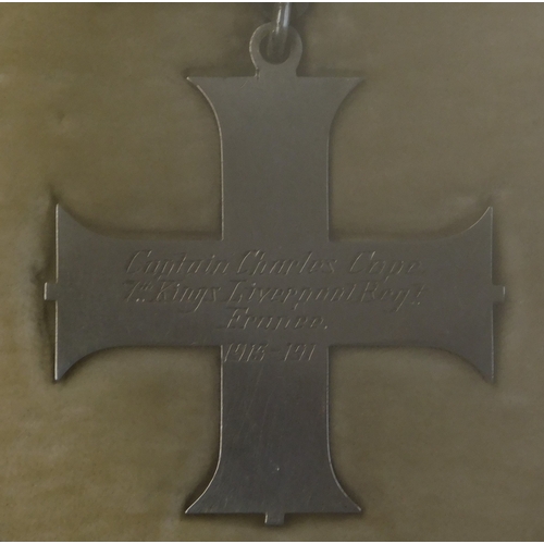 20 - British WWI Military Cross engraved 'Captain Charles Cope, 7th King's Liverpool Regt, France 1915-19... 