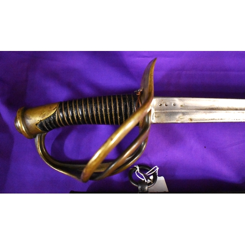 63 - French 1822 Model Cavalry Officer's Sword, a straight blade marked on the spine Royale d'Armes de Kl... 