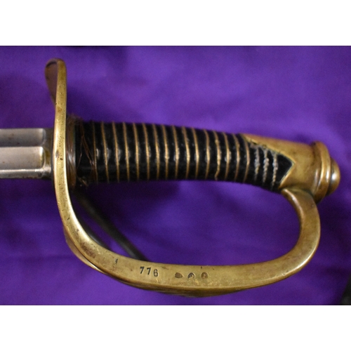 63 - French 1822 Model Cavalry Officer's Sword, a straight blade marked on the spine Royale d'Armes de Kl... 