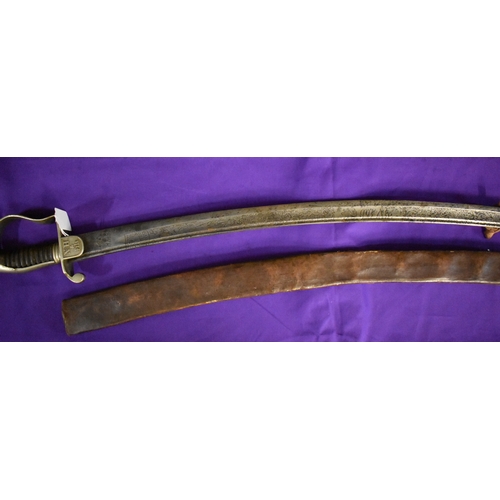 69 - Ethiopian 1930s era Army Officer's Sword of Emperor Haile Selassie, the curved steel blade etched wi... 