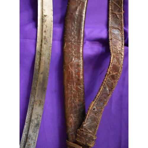 70 - A 19th century Ethiopian/ Abyssinian style Native African made Heavy Cavalry sabre, The leather scab... 