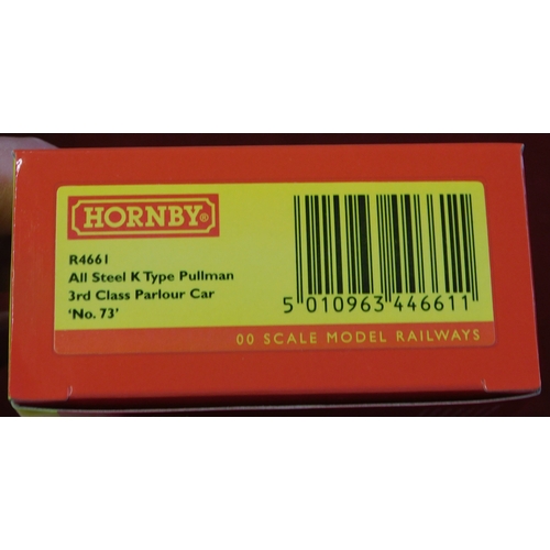 702 - Hornby R4661 All Steel K Type Pullman 3rd Class Parlour Car 'No. 73'. Mint in box.