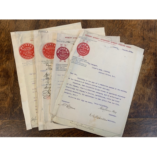 436 - Weiners Litho, Print & Advt Co. Ltd - 1909  Batch of letter-headed correspondence from Vale Grove, A... 