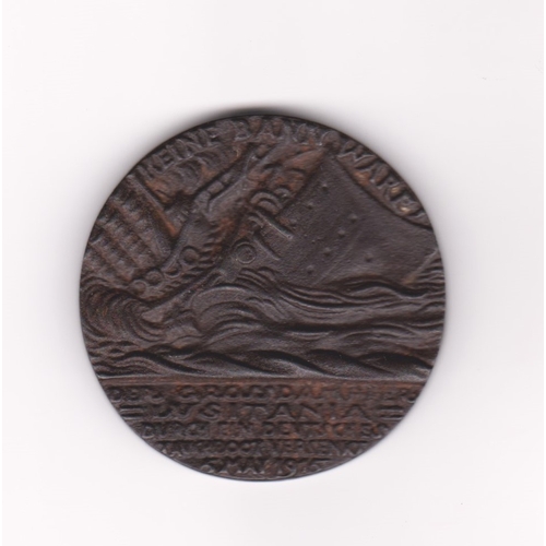 26 - German WWI 1915 Medallion for the Sinking of the Lusitania, designed by Karl Goetz and made from cas... 