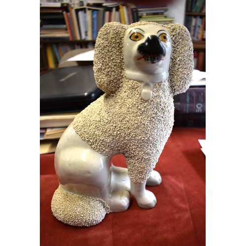 421 - China Dog - Staffordshire Style, mostly white, smooth and raised texture, measurement 25cm, very goo... 