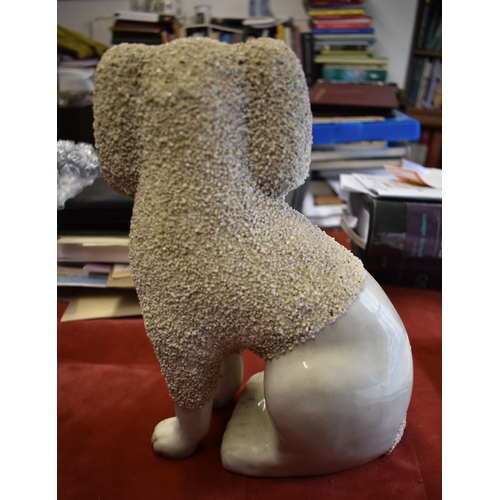 421 - China Dog - Staffordshire Style, mostly white, smooth and raised texture, measurement 25cm, very goo... 