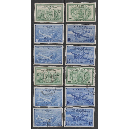 127 - Canada 1942-46 - War Effort Issue 1942 SG512 m/m and used 19c green, SG513-514 u/m and used air issu... 