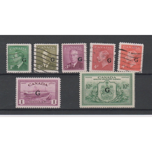 133 - Canada 1950-52 - Official Optd G SG0278, 0180-0182 used, SG0189 u/s £1 purple Official special deliv... 
