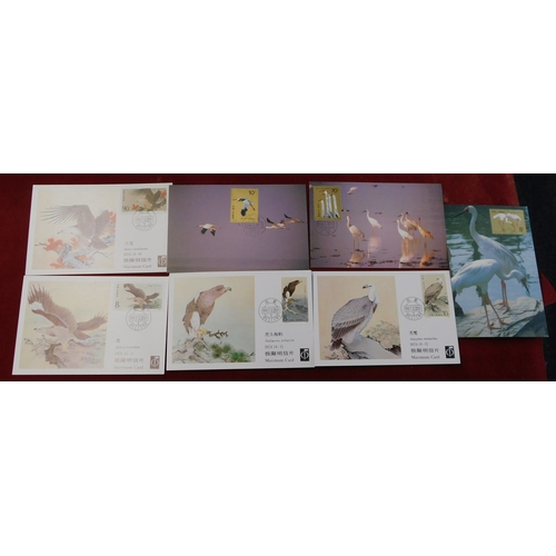 144 - China 1986-87 - Birds, Postcards, FDC, Maxicards & Great White Crane 1986 set of (3) unused postcard... 