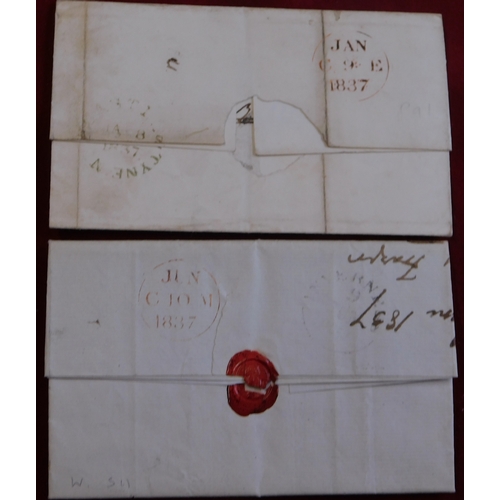 18 - 1837 - Wrapper dated 8 Jan 1837, posted to Edinburgh partial JA 8 1837 cancel single ring Jan/C9E/18... 