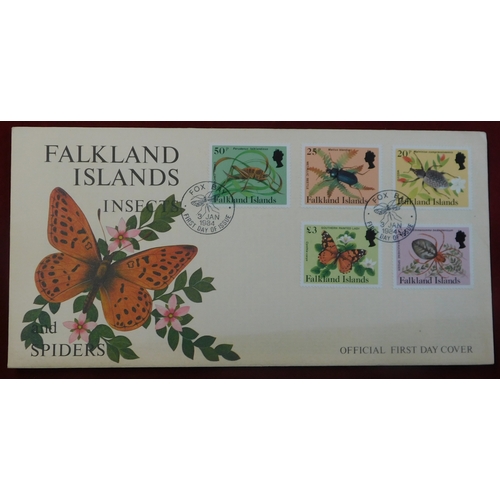 194 - Falkland Islands 1984 - 2x unaddressed FDCs from the insects and spiders issue cancelled 3.1.84 Fox ... 