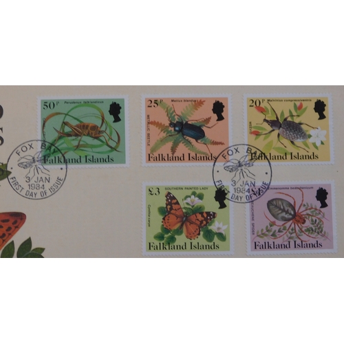 194 - Falkland Islands 1984 - 2x unaddressed FDCs from the insects and spiders issue cancelled 3.1.84 Fox ... 