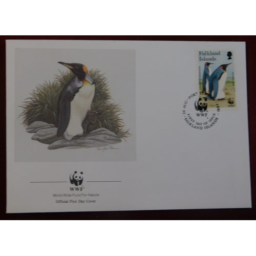 195 - Falkland Islands 1991 - WWF set of (4) illustrated King Penguim FDCs unaddressed cancelled 26.8.91 o... 