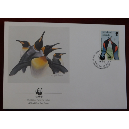 195 - Falkland Islands 1991 - WWF set of (4) illustrated King Penguim FDCs unaddressed cancelled 26.8.91 o... 