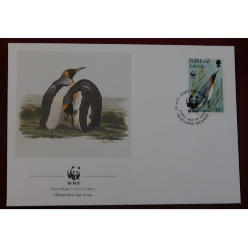 195 - Falkland Islands 1991 - WWF set of (4) illustrated King Penguim FDCs unaddressed cancelled 26.8.91 o... 