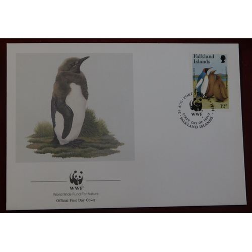 195 - Falkland Islands 1991 - WWF set of (4) illustrated King Penguim FDCs unaddressed cancelled 26.8.91 o... 