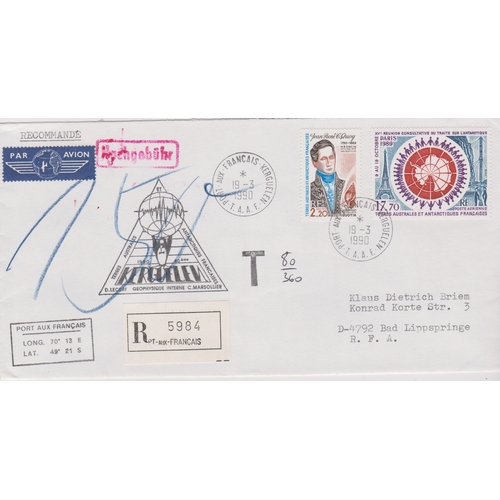 242 - French Antarctic Territories 1990 - Envelope posted registered airmail to Germany, cancelled Port-Au... 