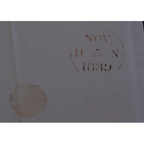 27 - 1839 - EL dated Nov 5th 1839 Edinburgh posted to Castle Douglas, manuscript 9, black Add 1/2 stamp, ... 