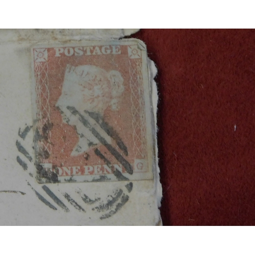 33 - 1849 - Wrapper posted to London SG8 1d red cancelled with 303 Folkstone town strike partial blue Fol... 