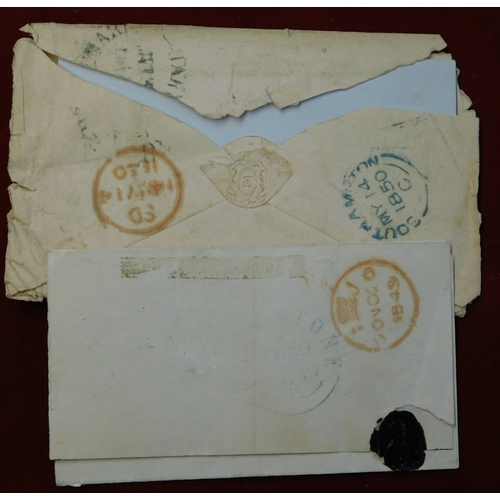 33 - 1849 - Wrapper posted to London SG8 1d red cancelled with 303 Folkstone town strike partial blue Fol... 