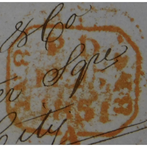 35 - 1851 - EL dated Feb 25th 1851 posted within London, 2 line blue Holborn Hill 1d paid cancel reframed... 