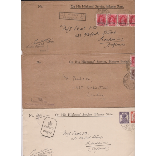 367 - India 1940-42 - On His Highness Service Bikaner State Envelopes (3) , issued by household department... 