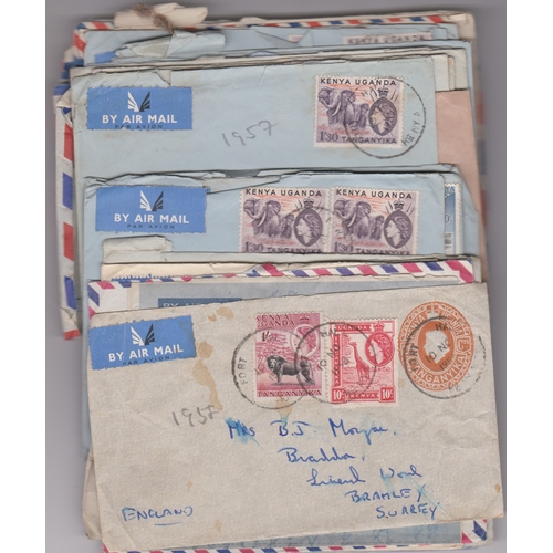 434 - Kenya, Uganda and Tanganyika - Batch of airmails to UK, 1950 to early 1960 some slogans, air letters... 