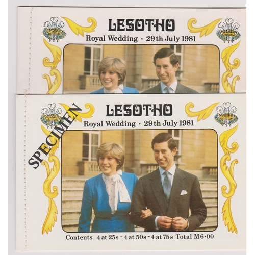 452 - Lesotho 1981 - Royal Wedding souivenir, (4) pane stamp booklets x2, one over printed specimen on all... 