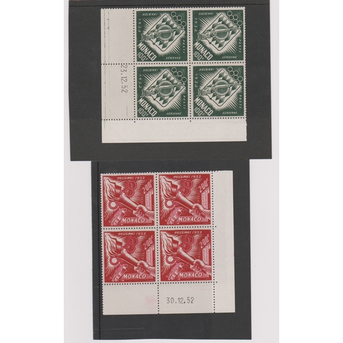 479 - Monaco 1953-15th Olympic Games, Helsinki,SG472 u/m block of (4) 200f stamps-cat value £140-Monaco 19... 