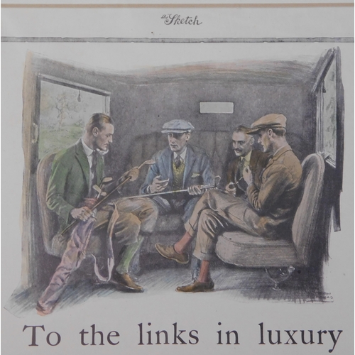 507 - Daimler Hire Ltd - 1924 advertisement, The Sketch, Hire Rates, Four Golfers in a train (colour). Nic... 
