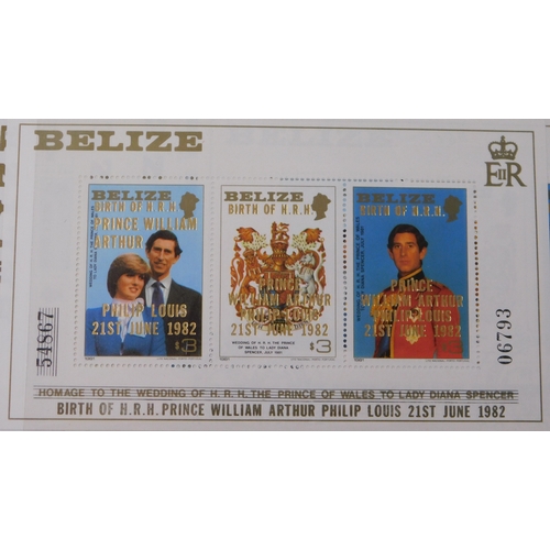 54 - Belize 1982 - Birth of Prince William 1st and 2nd issues, SG707-712 u/m set & mini sheet, SG717-719 ... 