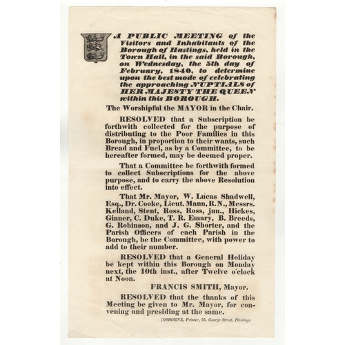 548 - Hastings 1840 poster-Notice of a Public Meeting to Determine Celebrations of the  Nuptials of Her ma... 