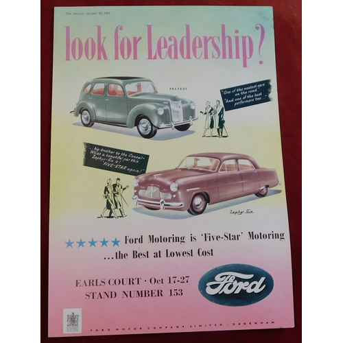 552 - Ford - Stand 153 Earls Court 1951- full page colour advertisement 'Look for Leadership? Zephyr Six a... 