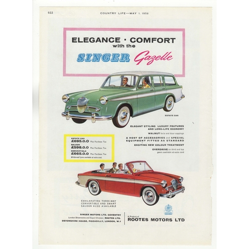 555 - Motor-Rootes Singer Gazelle-1958- full page colour advertisement (Country Life) very fine