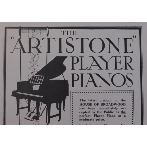 580 - Artistone Player Pianos 1919 - Full page advertisement 'Broadwoods, Conduit Street, London 7