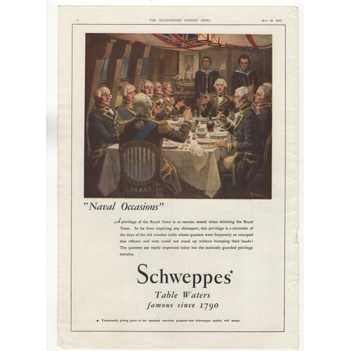 585 - Schewepps Table Waters 1945-'Naval Occasions' - full page colour advertisement-Naval Dinner-very fin... 