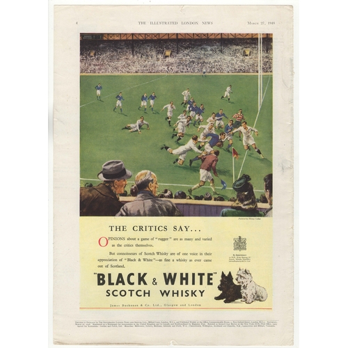 586 - Black + White Scotch Whisky 1948-full page colour advertisement-Rugby Game-very fine 10