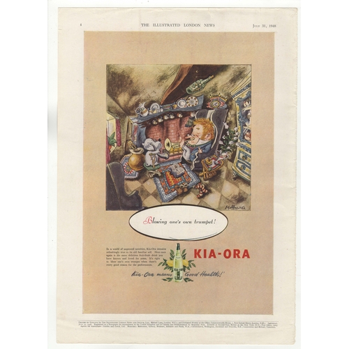 587 - Kia-Ora 1948-Full page colour advertisement - 'Blowing One's |Own Trumpet'-clever design-very fine 1... 