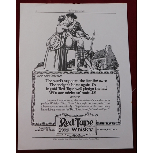 606 - Red Tape Whisky - Full page, black and white advertisement 1920 'The Warl's at Peace, the Fechtin's ... 