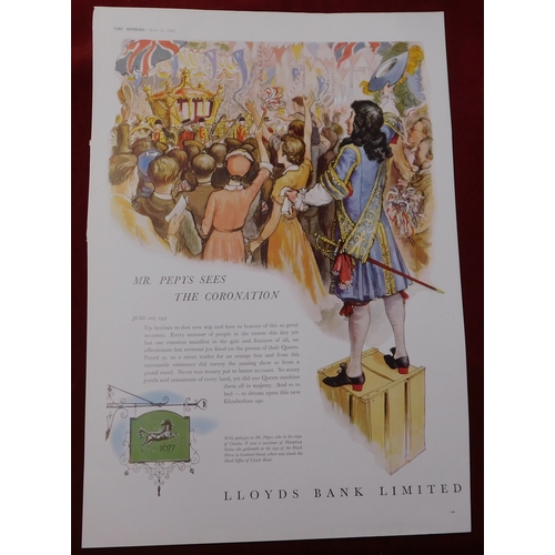 614 - Lloyds Bank Limited 1953 - Full page colour advertisement, 'Mr Pepys Sees The Coronation' 25cm x 36c... 