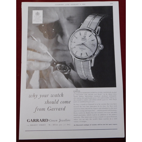 630 - Garrard Watches 1961 - Full page black and white advertisement, 'Garrard Crown Jewllers 'Omega Const... 