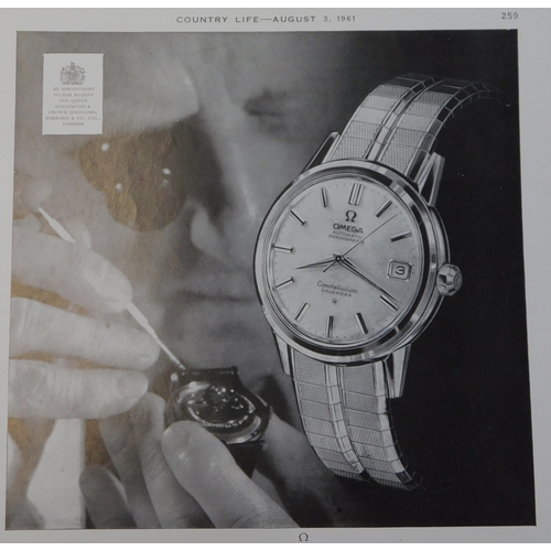 630 - Garrard Watches 1961 - Full page black and white advertisement, 'Garrard Crown Jewllers 'Omega Const... 