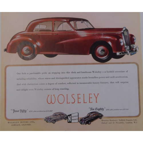 637 - Wolseley Morots 1949 - Full page advertisement, 'Wolseley 'Four Fifty' and 'Six Eighty' a classic 9