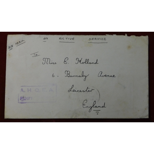 437 - Kenya British Active Service Post envelope sent to England Post free annotated on Active service wit... 