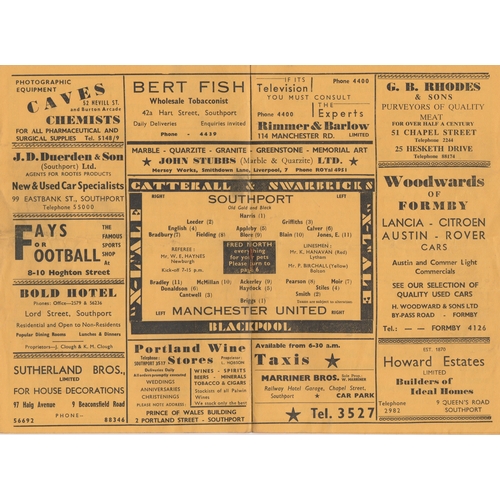 203 - Programme Southport v Manchester United Lancashire Senior Cup 2nd  Round 17th January 1962. No writi... 