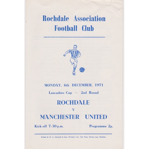 216 - Programme Rochdale v Manchester United (4 Page) Lancashire Senior Cup 2nd Round 6th December 1971. T... 