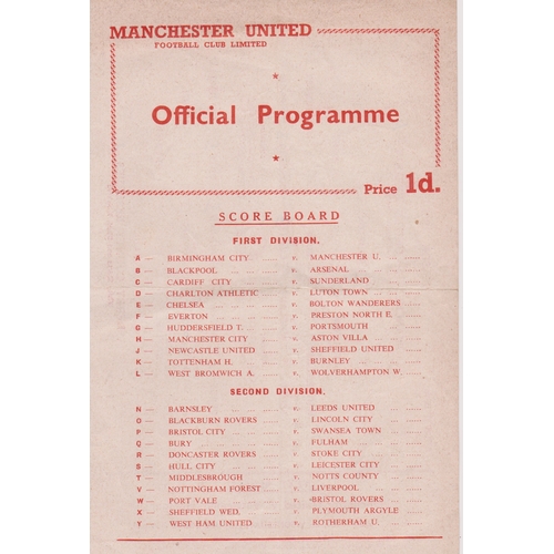 220 - Single sheet programme Manchester United Reserves v Derby County Reserves 20th August 1955. Light fo... 