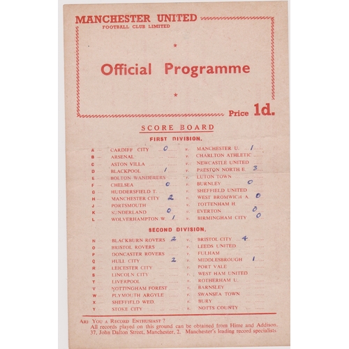 223 - Single sheet programme Manchester United Reserves v Blackpool Reserves 29th October 1955. Scorers an... 