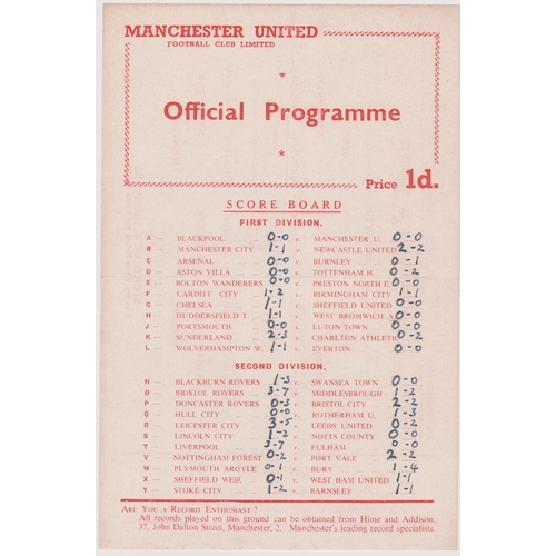 224 - Single sheet programme Manchester United Reserves v Stoke City Reserves 26th November 1955. Half tim... 