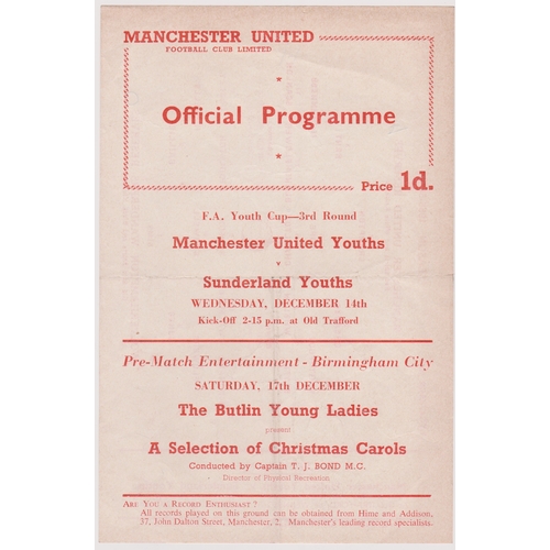 225 - Single sheet programme Manchester United Reserves v Wolverhampton Wanderers Reserves 10th December 1... 